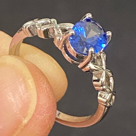 Blue Lab Created Spinel, Rhodium over .925 Sterling Silver ring. Size 7.0 - Picture 3 of 4
